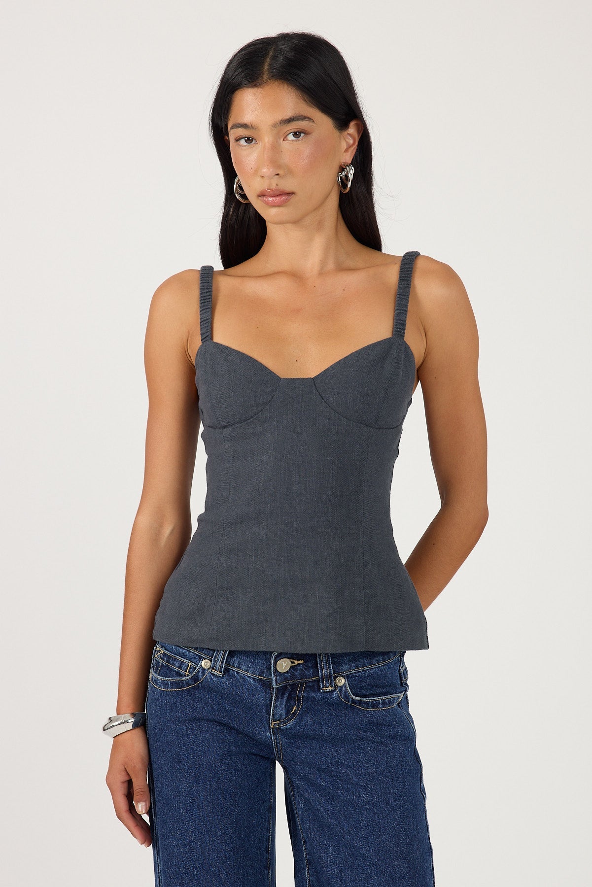 Perfect Stranger Sutton Linen Corset Top Slate