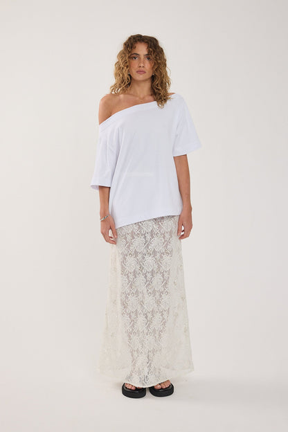 Perfect Stranger Oversized Boat Neck Tee White