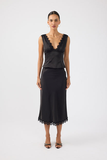 Perfect Stranger Evoke Satin Lace Top Black