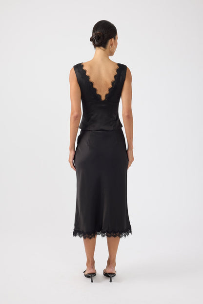 Perfect Stranger Evoke Satin Lace Top Black