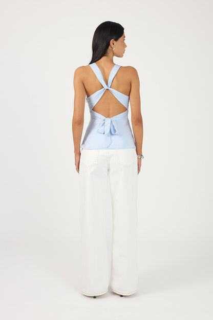 Perfect Stranger Ellie Twist Halter Top Light Blue