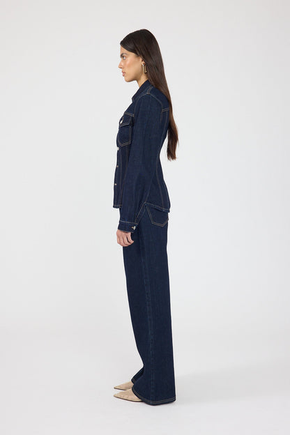 Perfect Stranger Spencer Denim Fitted Shirt Dark Blue Denim