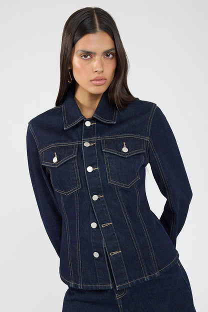 Perfect Stranger Spencer Denim Fitted Shirt Dark Blue Denim