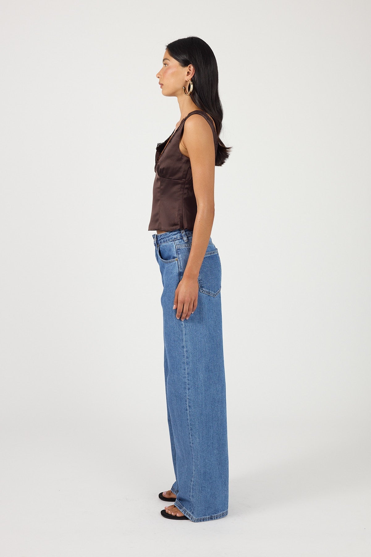 Perfect Stranger Evoke Satin Lace Top Brown