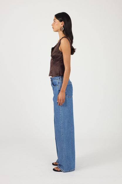 Perfect Stranger Evoke Satin Lace Top Brown