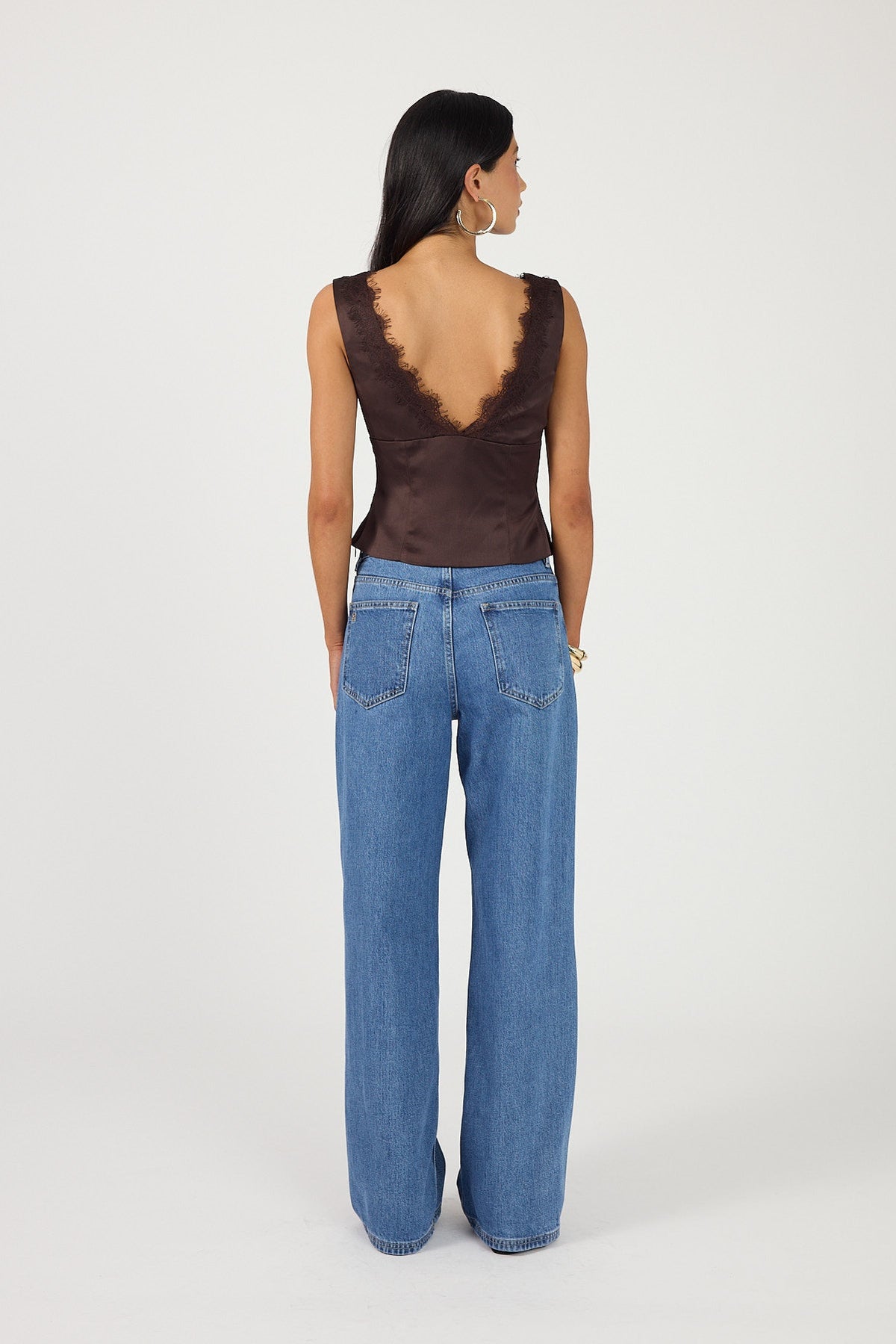 Perfect Stranger Evoke Satin Lace Top Brown