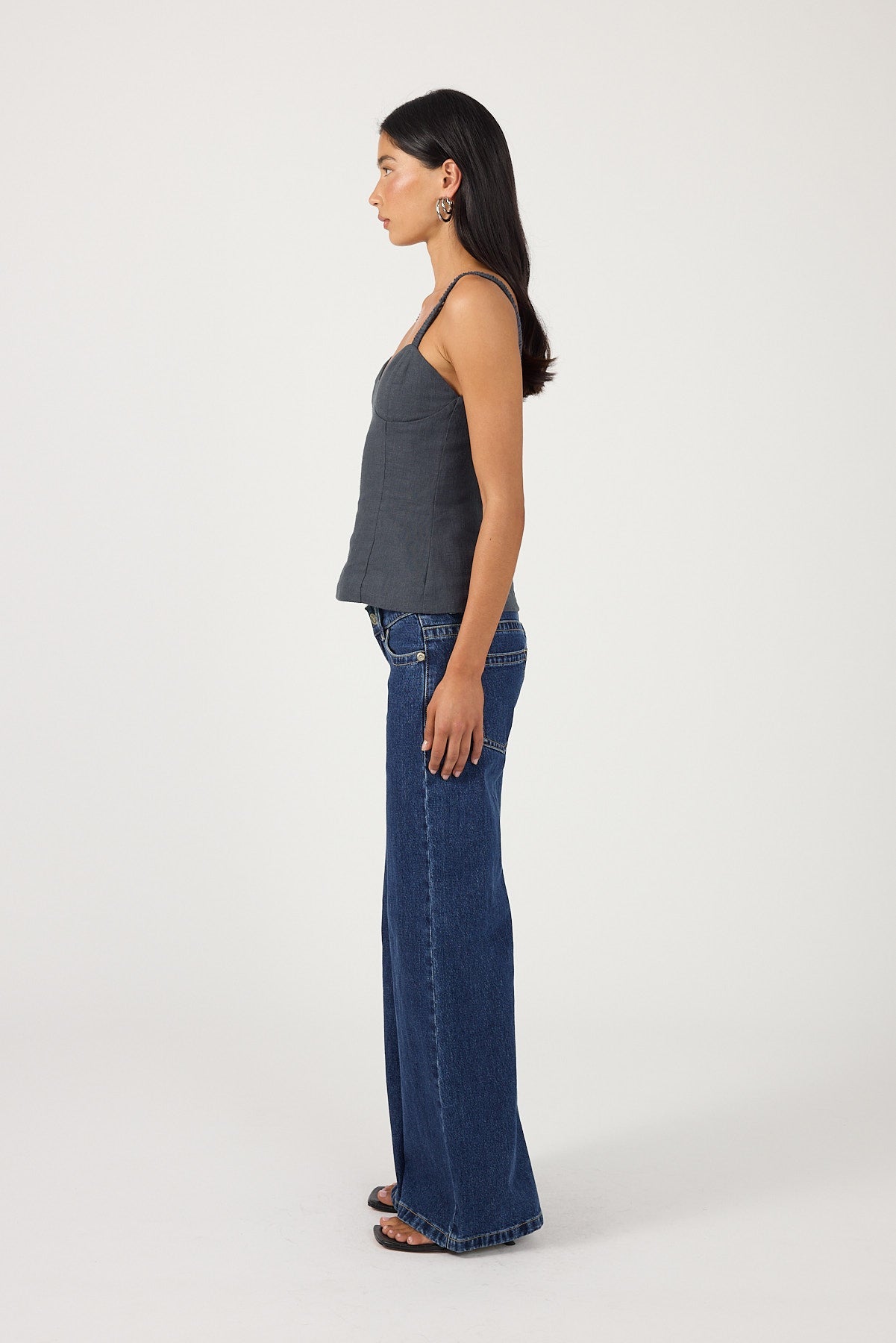 Perfect Stranger Sutton Linen Corset Top Slate