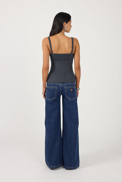 Perfect Stranger Sutton Linen Corset Top Slate