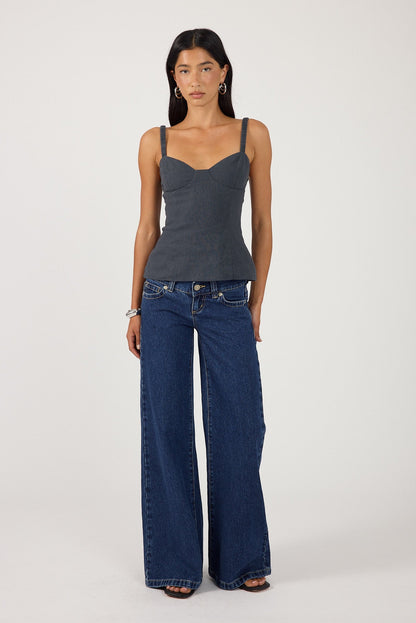 Perfect Stranger Sutton Linen Corset Top Slate