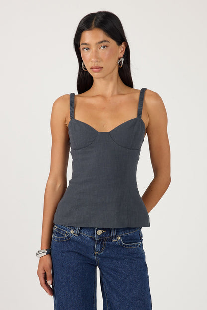Perfect Stranger Sutton Linen Corset Top Slate