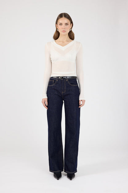 Perfect Stranger Lara Long Sleeve Sheer Top White