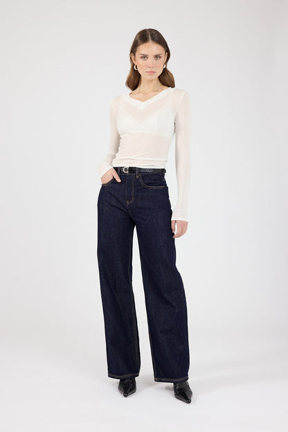 Perfect Stranger Lara Long Sleeve Sheer Top White
