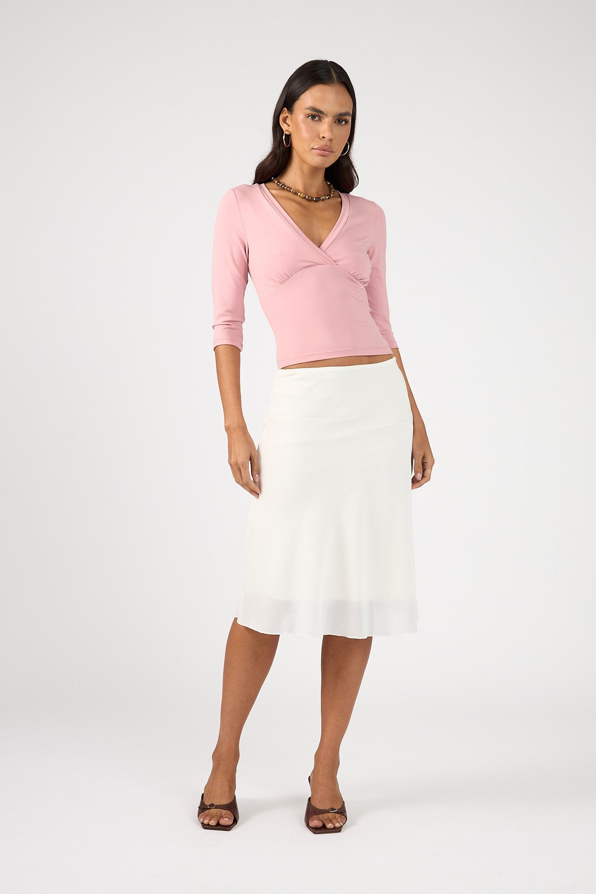 Perfect Stranger Mara V-Neck 3/4 Sleeve T-shirt Pink