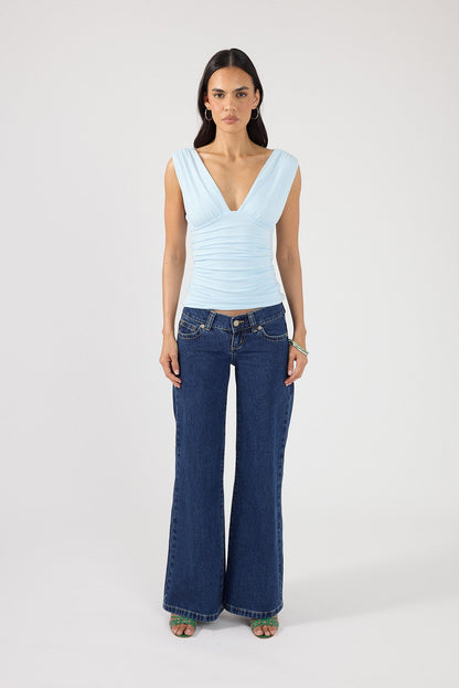 Perfect Stranger Ainzley Gathered Top Blue