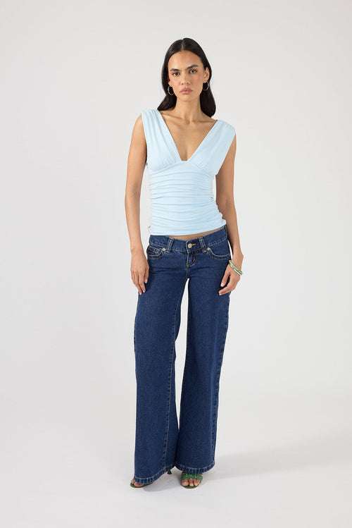 Perfect Stranger Ainzley Gathered Top Blue