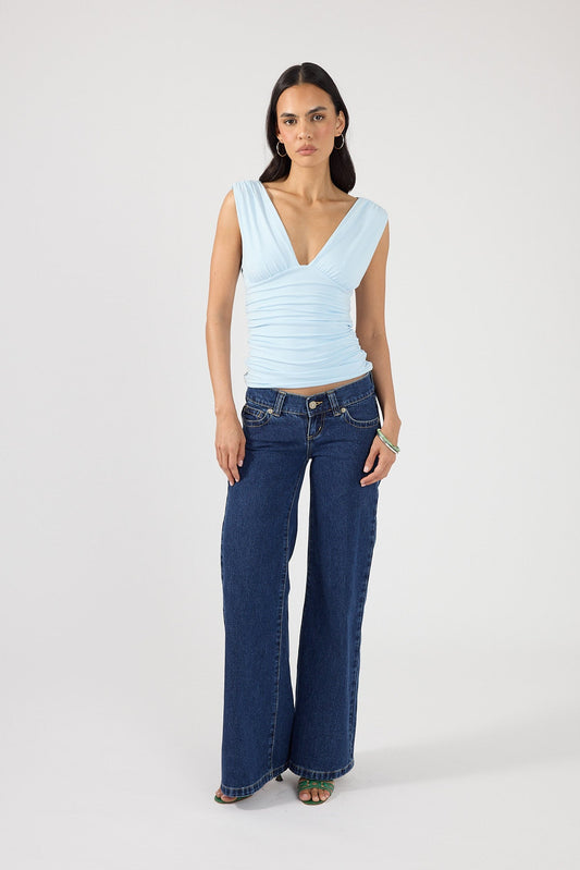 Perfect Stranger Ainzley Gathered Top Blue
