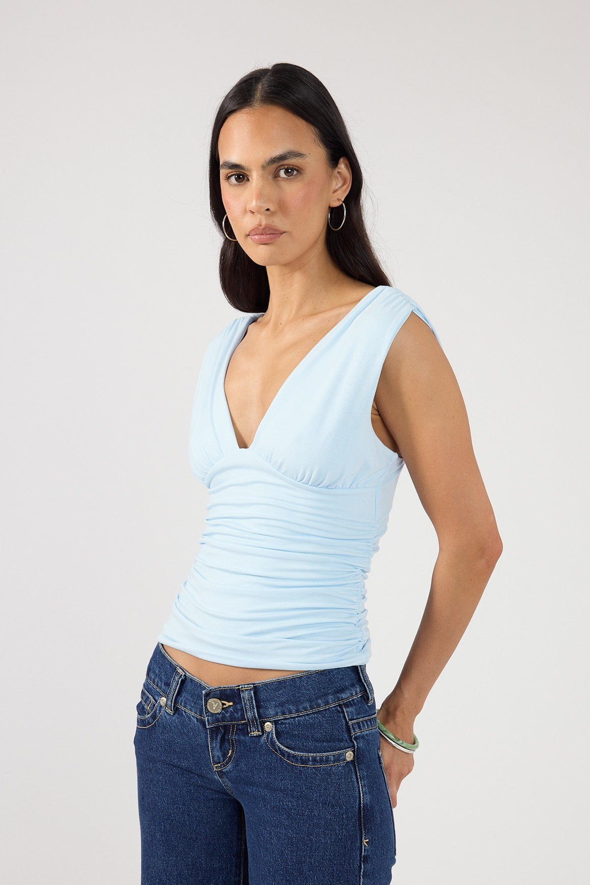 Perfect Stranger Ainzley Gathered Top Blue